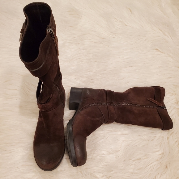 Prada Distressed Suede Mid-Calf Boots - Picture 6 of 11